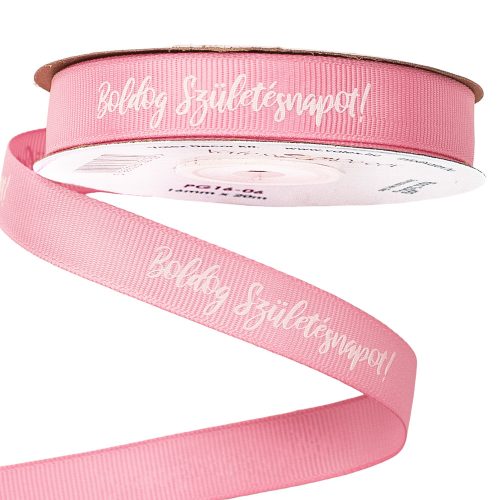 Boldog Születésnapot! feliratos ripsz szalag 16mm x 20m - Rózsaszín