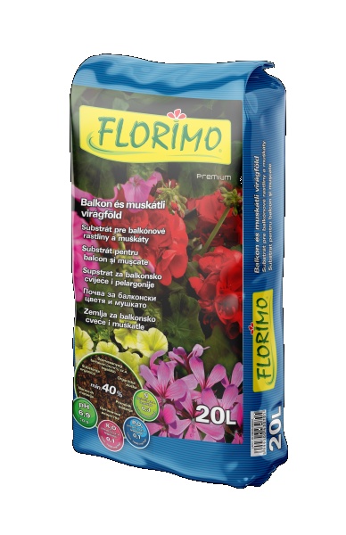FLORIMO balkon és muskátli virágföld 20 l 120db/raklap
