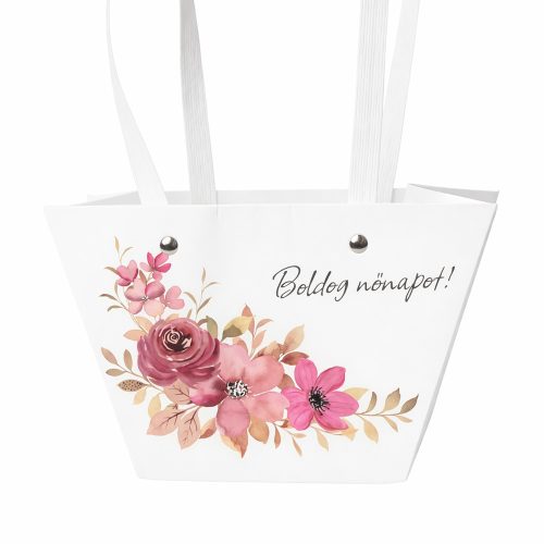 10db.Boldog nőnapot! feliratos virág táska 20(h) x 12(sz) x 12(m) cm