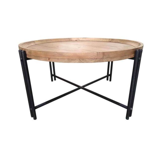Dohányzó asztal fa- fém 90x90x45 cm fekete- barna