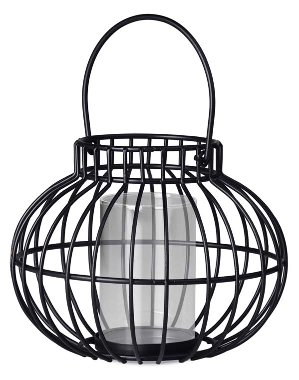 Fém drótlámpás 195x153mm gyertyatarzóval-fekete