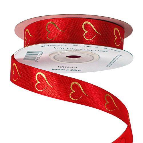 Arany szívecskemintás szatén szalag 16mm x 20m - P