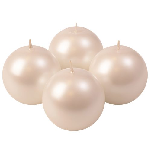 Adventi gömb gyertya készlet 8cm - Metál gyöngyház fehér