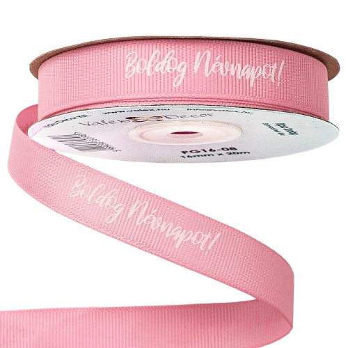 Boldog Névnapot! feliratos ripsz szalag 16mm x 20m - Rózsaszín