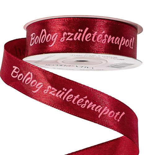 Boldog Születésnapot! feliratos szatén szalag 20mm x 20m - Bordó