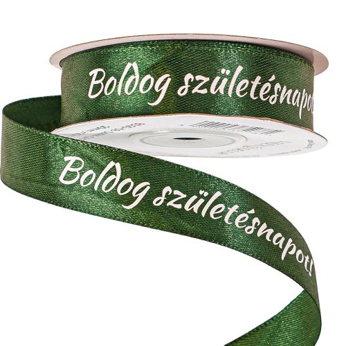 Boldog Születésnapot! feliratos szatén szalag 20mm x 20m - Sötétzöld