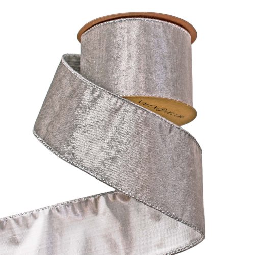 Ezüst bársony szalag drótos szegéllyel 63mm x 5m