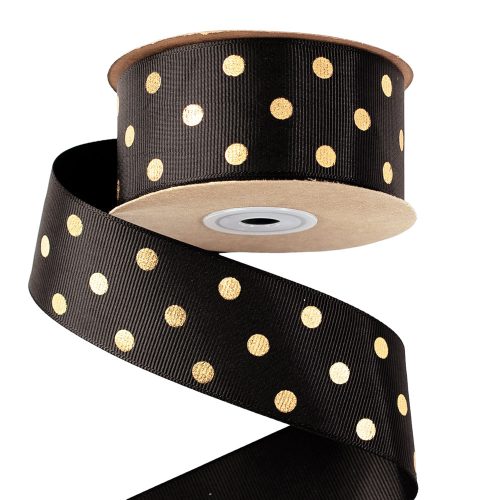Arany pöttyös ripsz szalag 38mm x 20m - Fekete