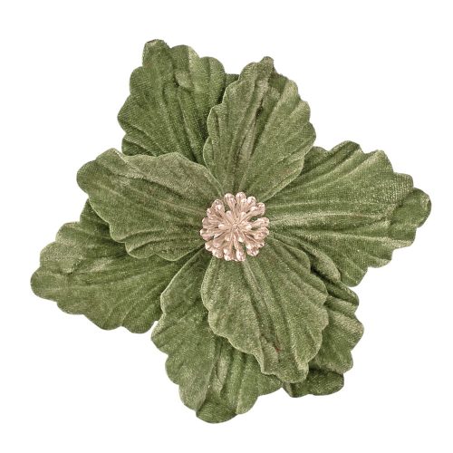 Bársony mikulásvirág dekor pick- 15 cm magas - Zöld