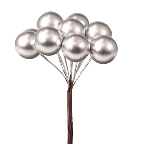 Bogyós dekor pick ⌀ 1.9 cm- 12 szál- 11 cm magas - Ezüst
