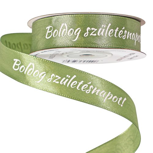 Boldog Születésnapot! feliratos szatén szalag 20mm x 20m - Mohazöld