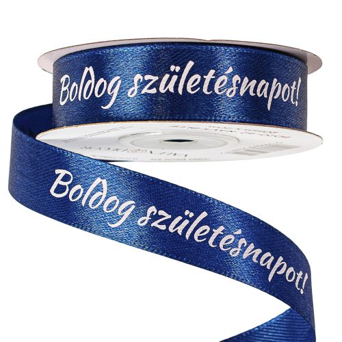 Boldog Születésnapot! feliratos szatén szalag 20mm x 20m - Tengerészkék