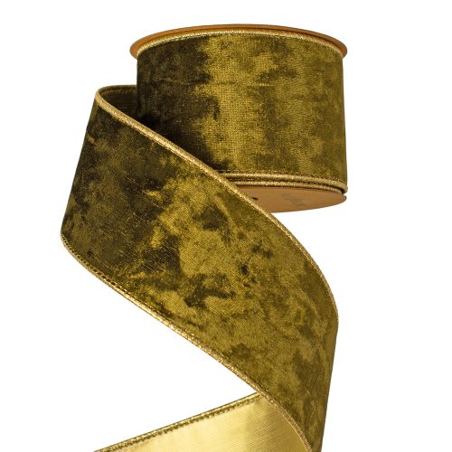 Mohazöld bársony szalag drótos szegéllyel 63mm x 5m